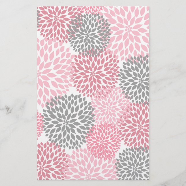 Pink Grey Dahlia Scrapbook Crafting Paper (Front)