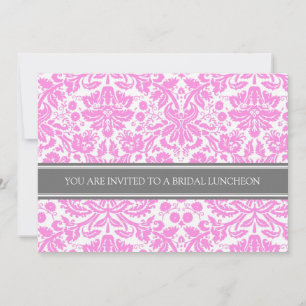 Pink Grey Damask Bridal Lunch Invitation
