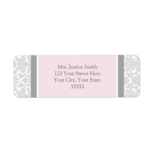 Pink Grey Damask Custom Return Address Labels