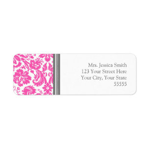Pink Grey Damask Custom Return Address Labels