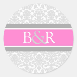 Pink Grey Damask Monogram Envelope Seal