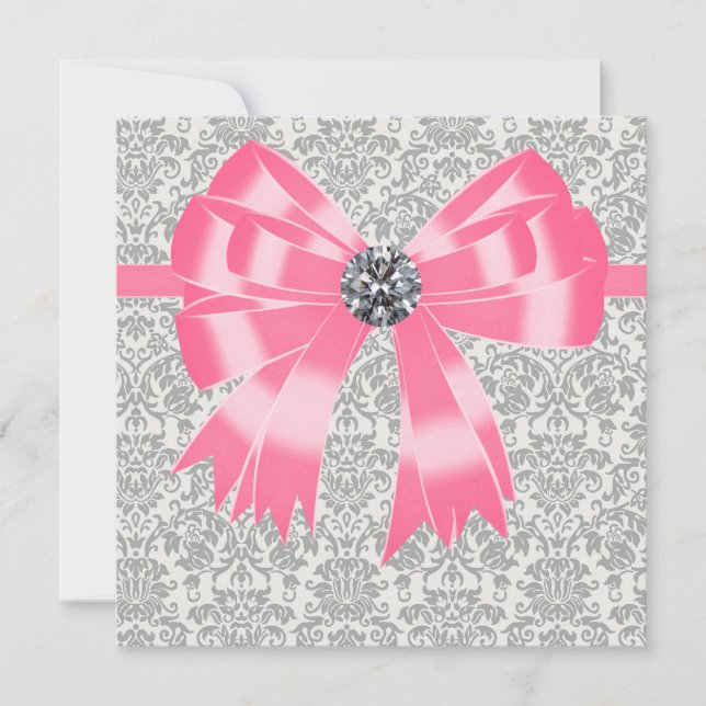 Pink Grey Damask Party Invitation Template (Front)