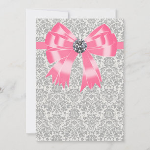 Pink Grey Damask Party Invitation Template