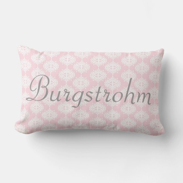 Pink & Grey Damask Pillow (Front)