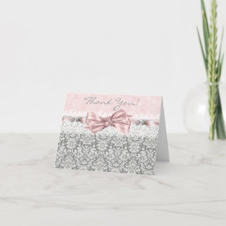 Pink Grey Damask Pink and Grey Thank You Cards