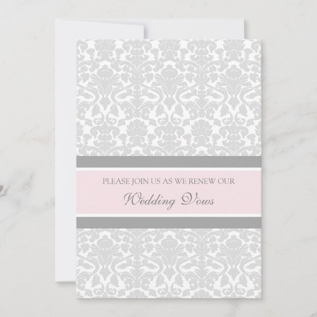 Pink Grey Damask Wedding Vow Renewal Invitations (Front)