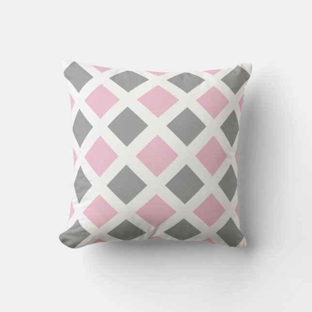 Pink Grey Diamond Geometric Cushion (Front)