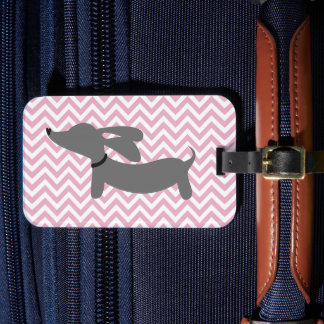 Pink & Grey Doxie Wiener Dog Luggage Bag Tag