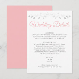 Pink & Grey Elegant Wedding Details Enclosure Card