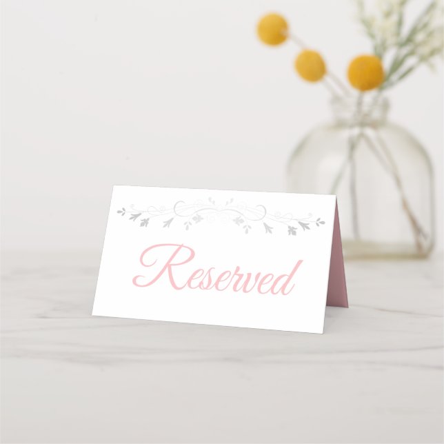 Pink & Grey Elegant Wedding Reserved Place Card (Front)