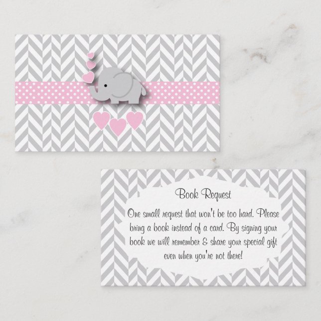Pink Grey Elephant Baby Shower Book Request Enclosure Card (Front/Back)