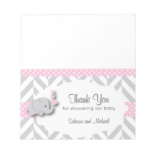 Pink & Grey Elephant Baby Shower Candy Toppers Notepad