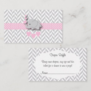 Pink Grey Elephant 🐘 Baby Shower Diaper Raffle Enclosure Card