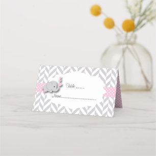 Pink & Grey Elephant Baby Shower Place Card
