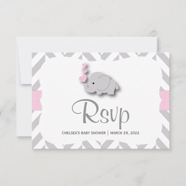Pink & Grey Elephant Baby Shower - RSVP Card (Front)