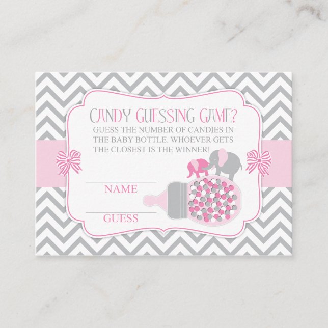 Pink & Grey Elephant Guessing Game Enclosure Card (Front)