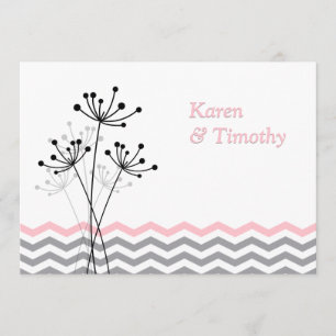 Pink, Grey Floral, Chevron Wedding Invite