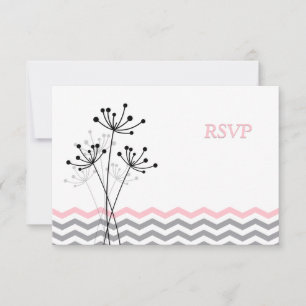 Pink, Grey Floral, Chevron Wedding RSVP Card