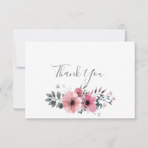 Pink & Grey Floral Thank You Card
