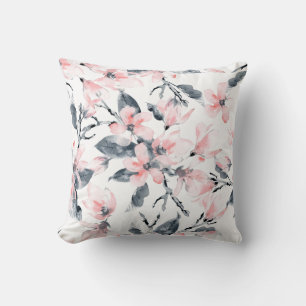 Pink & Grey Floral Watercolor Pattern Cushion