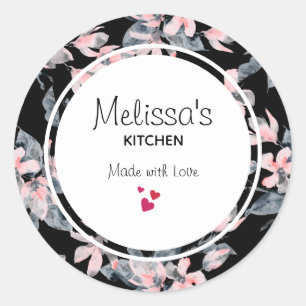 Pink & Grey Floral Watercolor Pattern Kitchen Classic Round Sticker