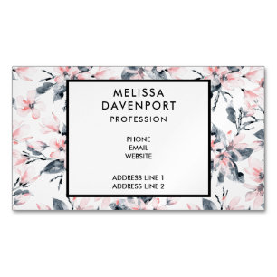 Pink & Grey Floral Watercolor Pattern Magnetic Business Card