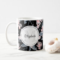 Pink & Grey Floral Watercolor Pattern Monogram