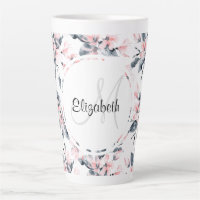 Pink & Grey Floral Watercolor Pattern Monogram