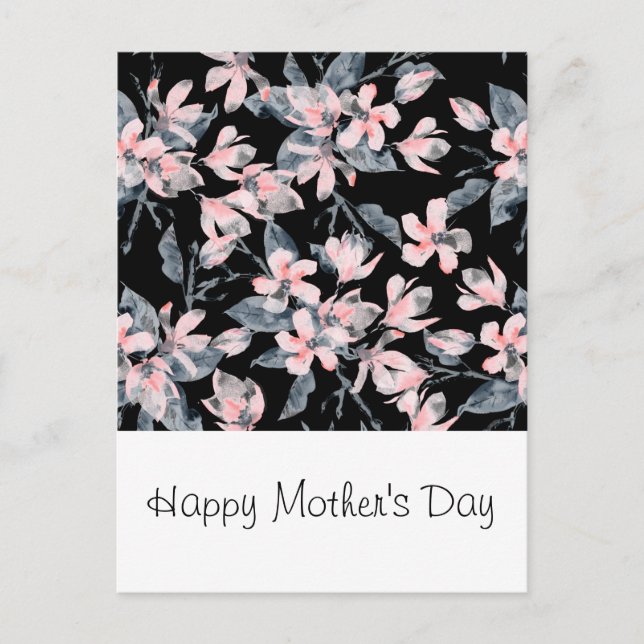 Pink & Grey Floral Watercolor Pattern Mother's Day Postcard (Front)