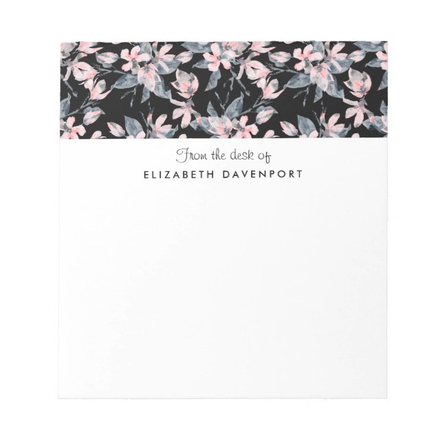 Pink & Grey Floral Watercolor Pattern Notepad (Front)