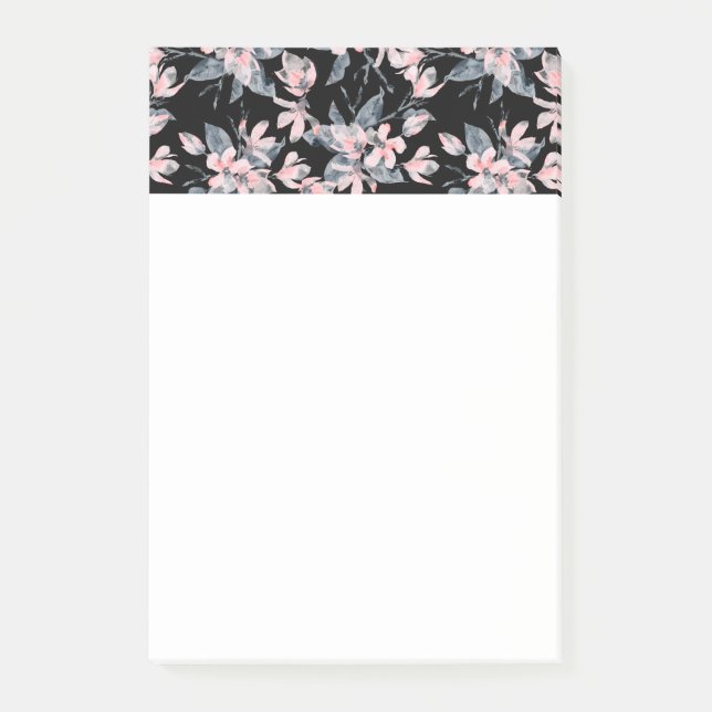 Pink & Grey Floral Watercolor Pattern Post-it Notes (Front)