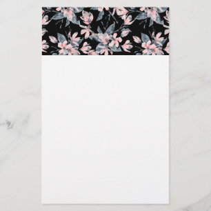 Pink & Grey Floral Watercolor Pattern Stationery