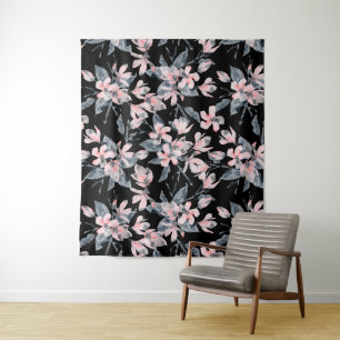 Pink & Grey Floral Watercolor Pattern Tapestry