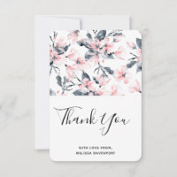 Pink & Grey Floral Watercolor Pattern Thank You