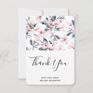 Pink & Grey Floral Watercolor Pattern Thank You Card