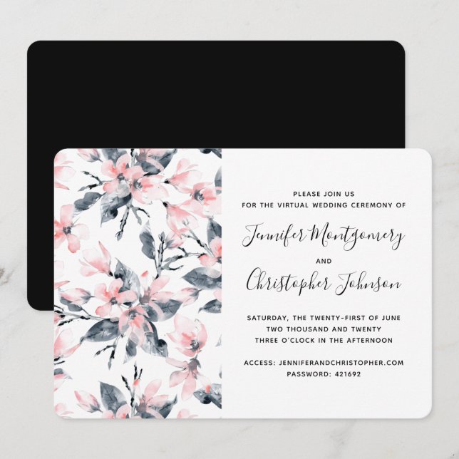 Pink & Grey Floral Watercolor Pattern Virtual Invitation (Front/Back)