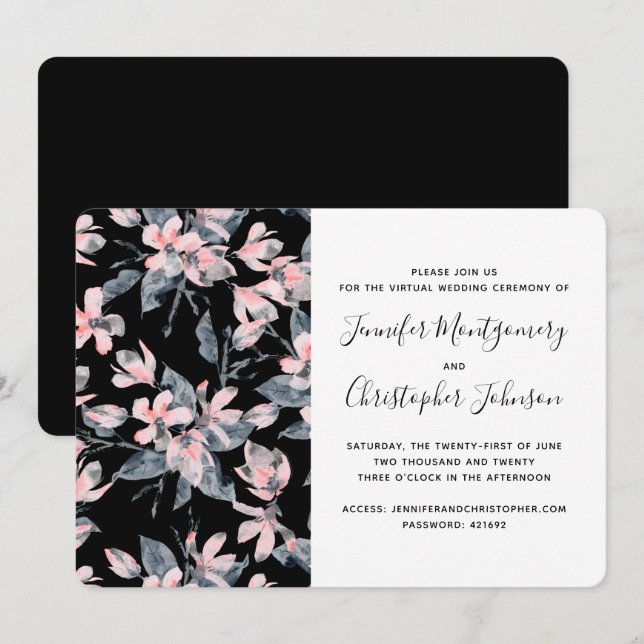 Pink & Grey Floral Watercolor Pattern Virtual Invitation (Front/Back)