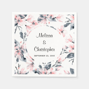 Pink & Grey Floral Watercolor Pattern Wedding Napkin