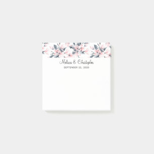 Pink & Grey Floral Watercolor Pattern Wedding Post-it Notes