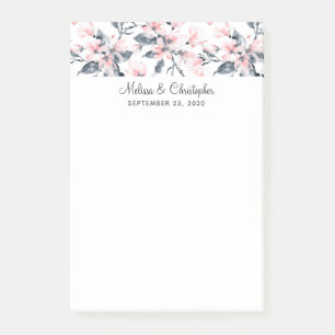 Pink & Grey Floral Watercolor Pattern Wedding Post-it Notes