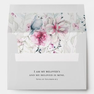 Pink Grey Floral with Dove Christian Bible Wedding Envelope