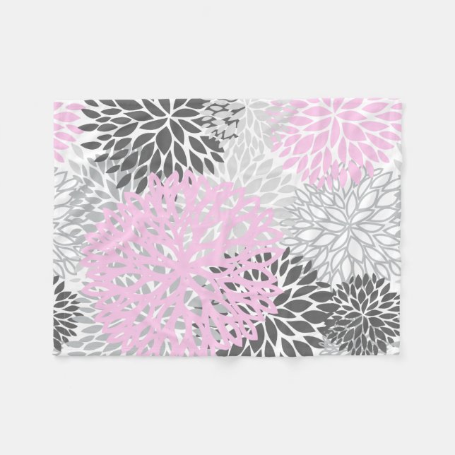 Pink & Grey Flower Baby Blanket (Front (Horizontal))
