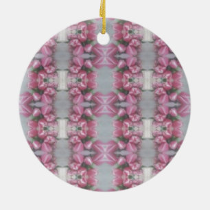 Pink Grey Flower Tulip Mirror Pattern Cross Square Ceramic Tree Decoration