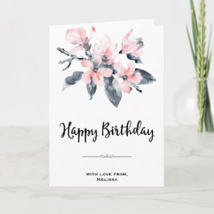 Pink & Grey Flowers Classy Watercolor Birthday Card