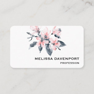 Pink & Grey Flowers Classy Watercolor Business Card