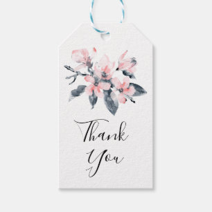 Pink & Grey Flowers Classy Watercolor Thank You Gift Tags
