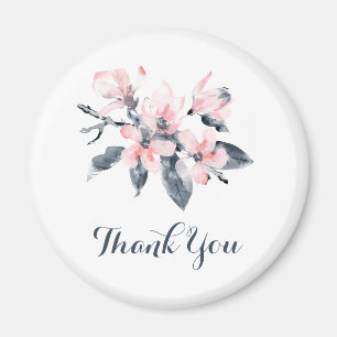 Pink & Grey Flowers Classy Watercolor Thank You Magnet