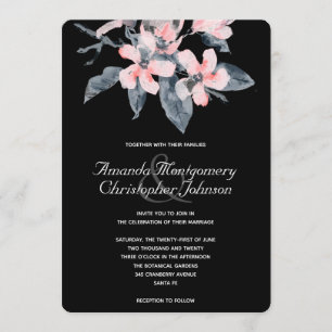 Pink & Grey Flowers Classy Watercolor Wedding Invitation