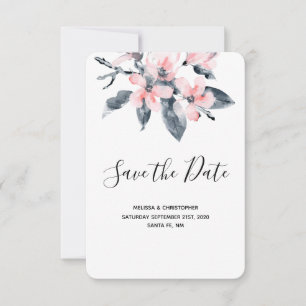 Pink & Grey Flowers Classy Watercolor Wedding Save The Date
