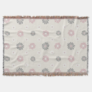 Pink & Grey Flowers Throw Blanket